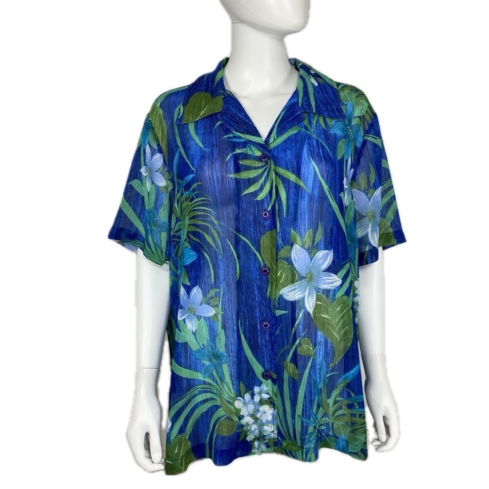 Draper’s & Damon’s Women’s Sheer Tropical Button Down Blouse